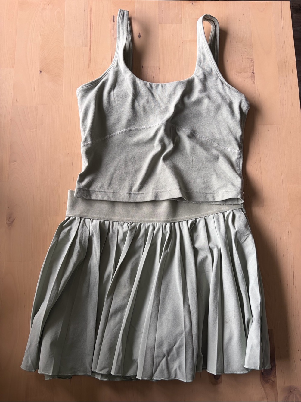 TNA Light Sage Tennis Skirt and Bra Top Set